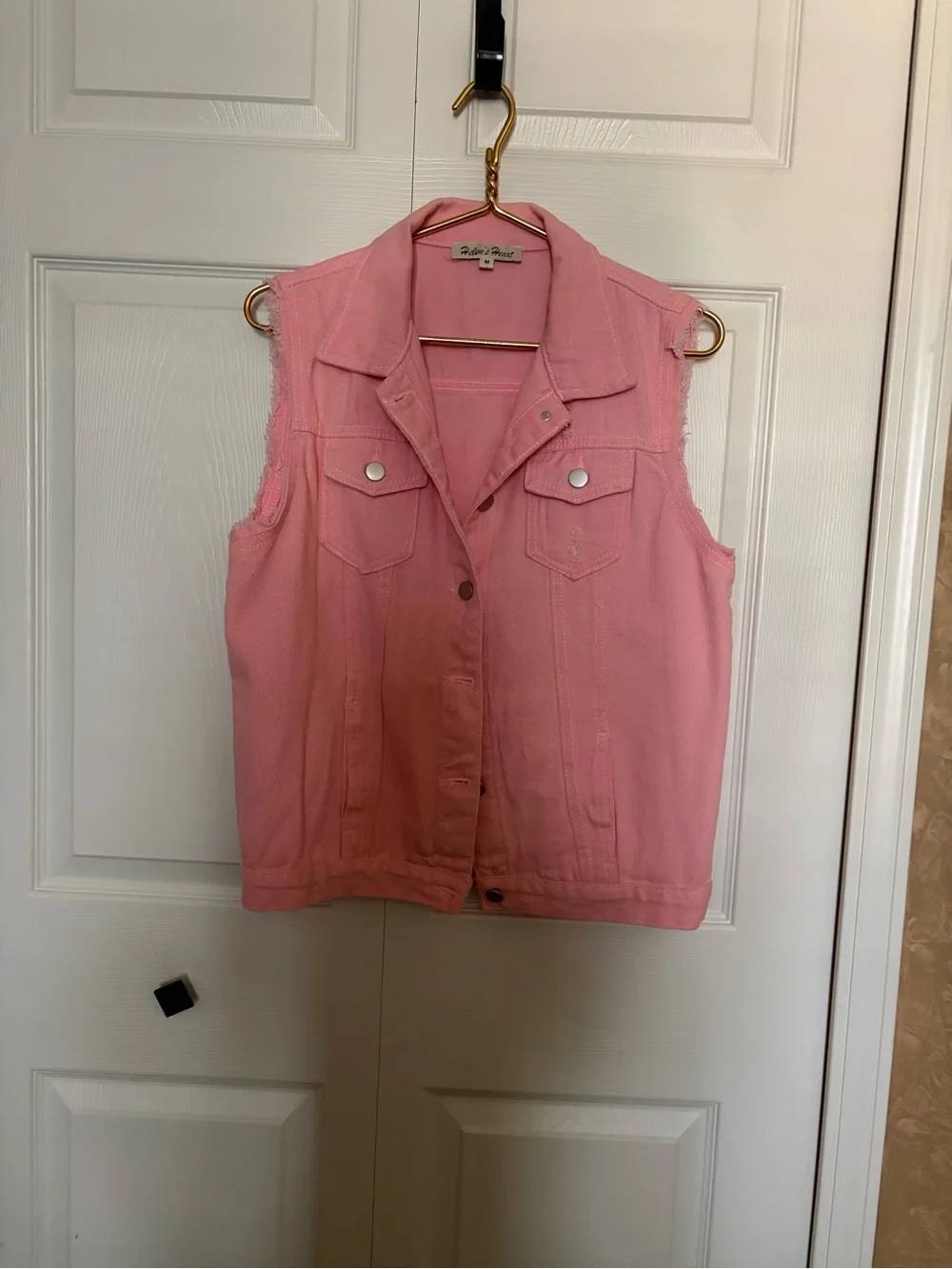 Women’s Pink Sleeveless Denim Vest with Graphic Back Panel - Picture 2 of 3